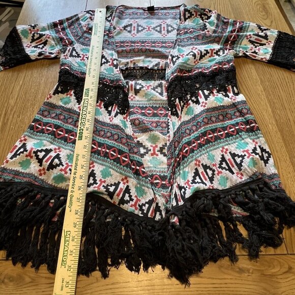 Rock & Roll Cowgirl Size Large Aztec Print Boho Short Duster Western Fringe - Picture 3 of 13